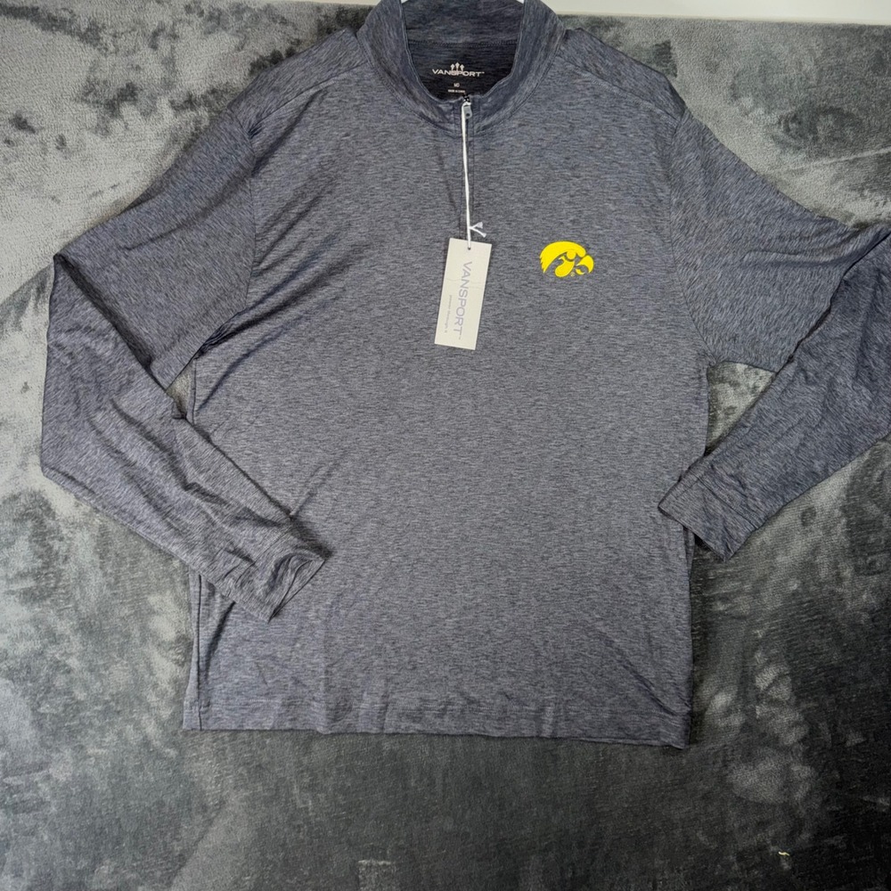 Mens Medium Vansport Quarter Zip Pullover Grey New Iowa Hawkeyes Performance